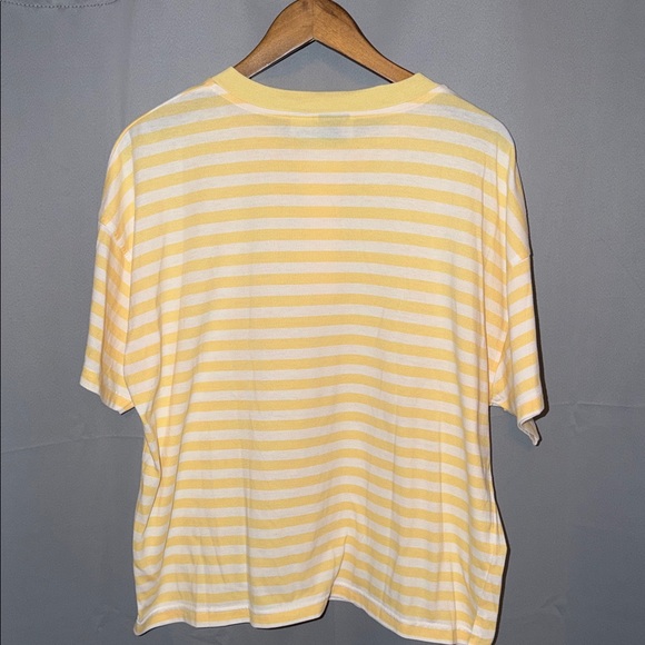 Vintage Spirit Yellow and White Cotton Y2K Striped Short Sleeve Tee - Picture 4 of 6
